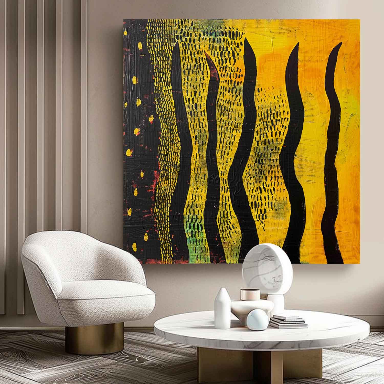 Wall Art Wabi-Sabi Wavy Black Vertical Forms