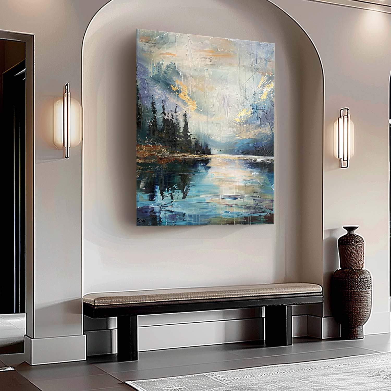 Lakeside Forest Landscape Impasto Painting