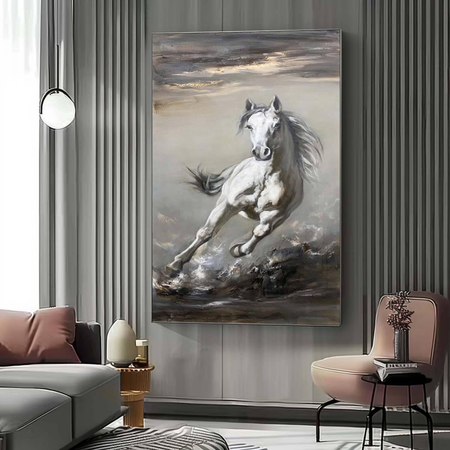 Wall Art White Horse Painting