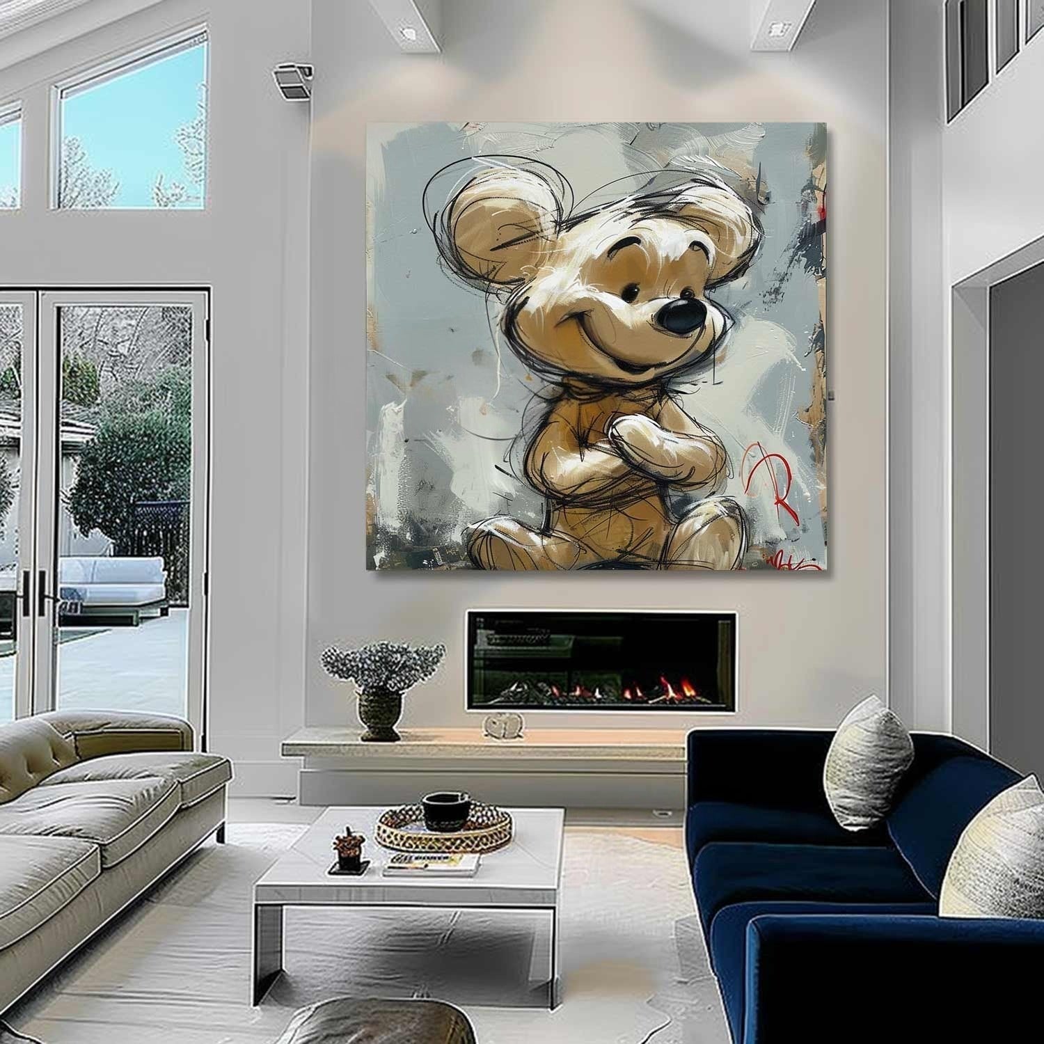 Wall Art Textured Cheerful Bear Hugging