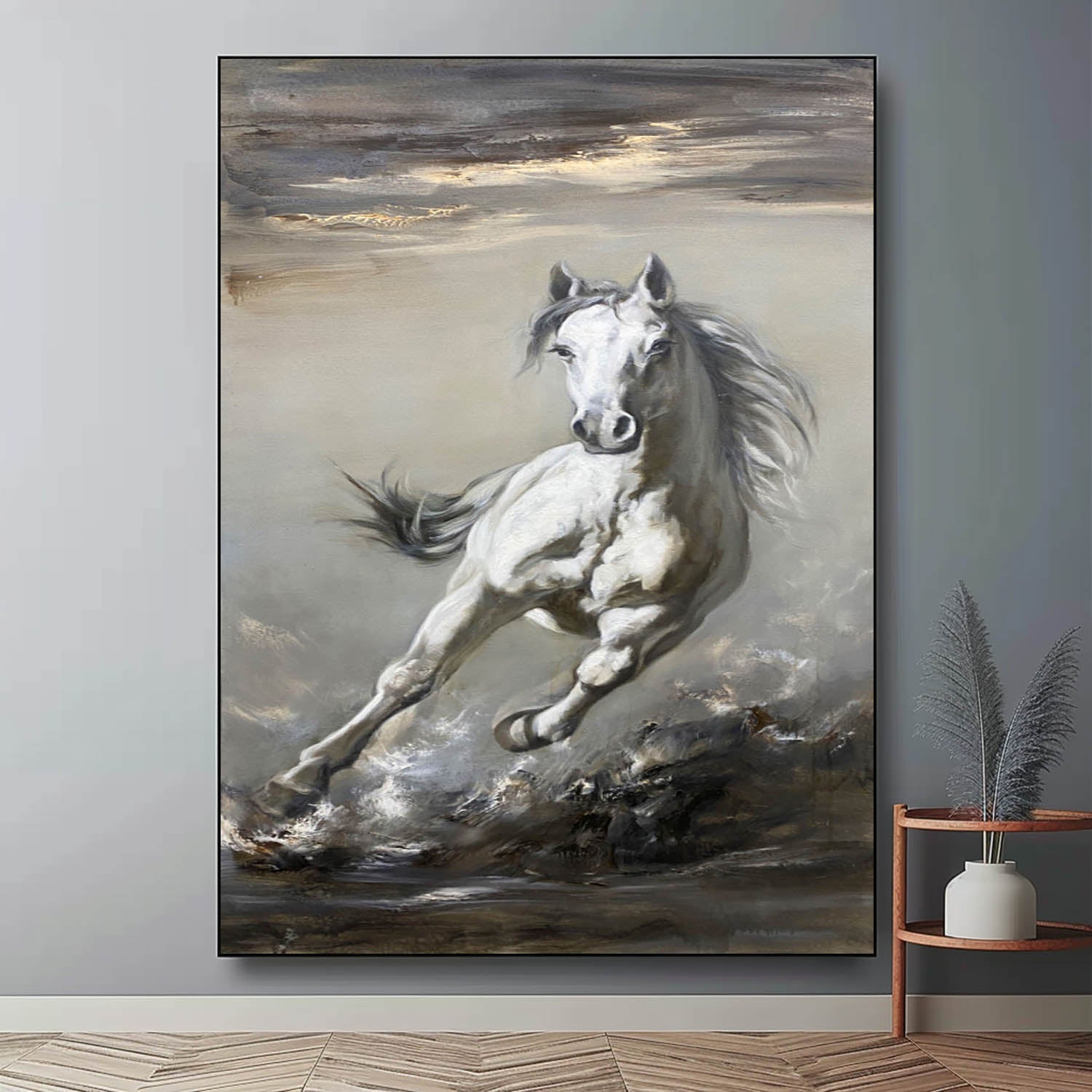 Wall Art White Horse Painting