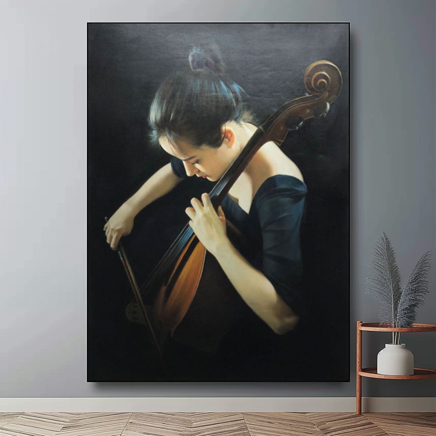 Wall Art Woman Cellist Realistic Oil Painting