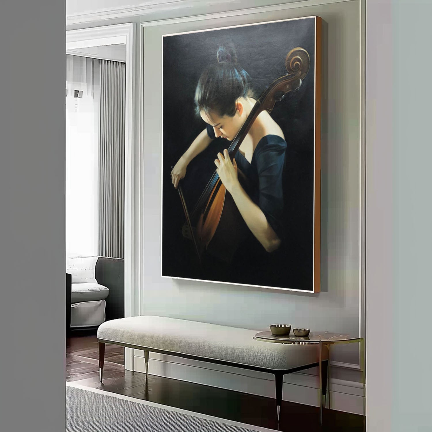 Wall Art Woman Cellist Realistic Oil Painting