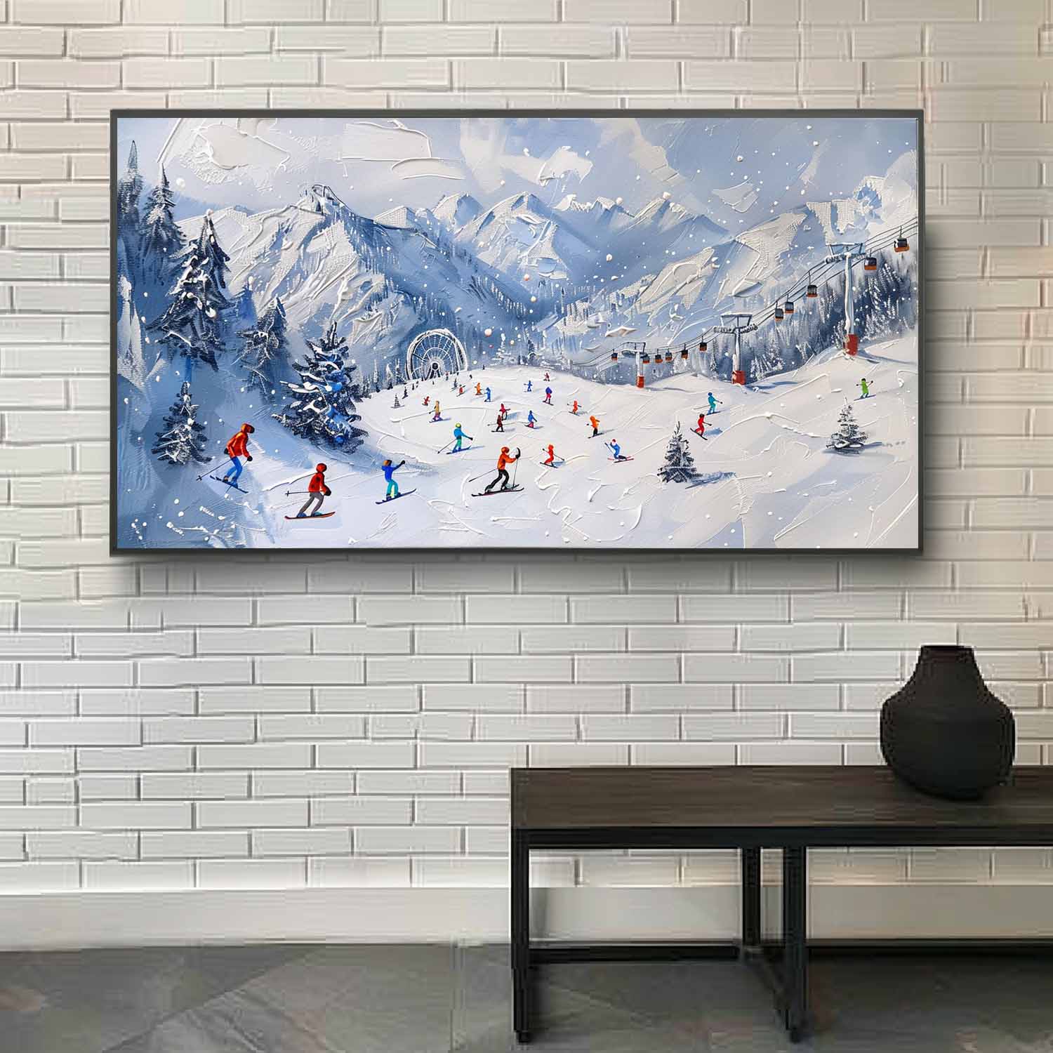 Wall Art Alpine Ski Resort Scene Misty Winter Landscape
