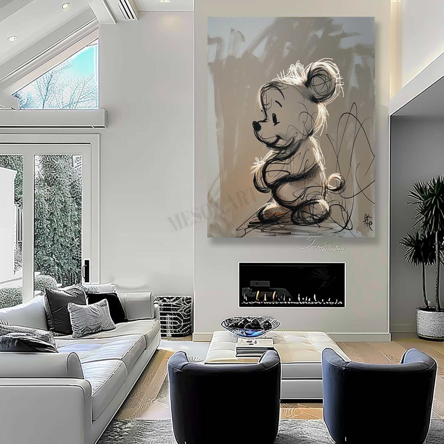 Wall Art Sketch Winnie The Pooh Charcoal Drawing