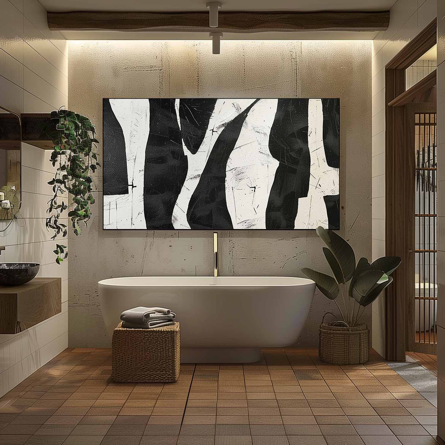 Wall Art Abstract Shape Flow Monochrome Elegant