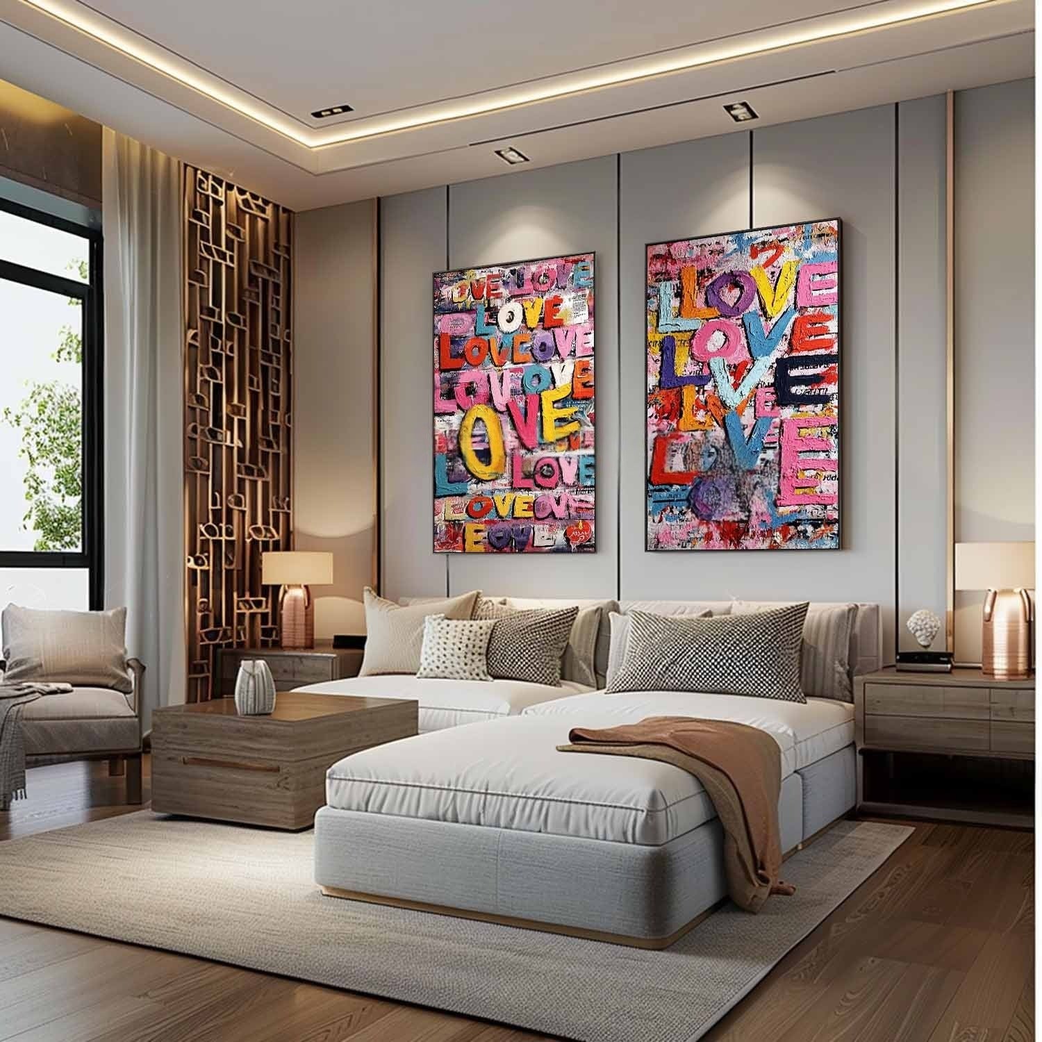 Graffiti Love Pop Art Diptych Impasto Painting