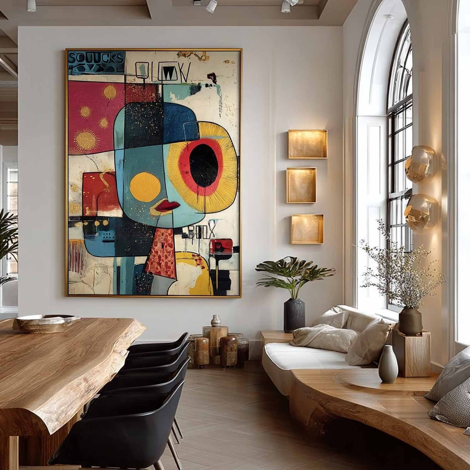 Wall Art Cubist Face Abstract Gold Oil Painting