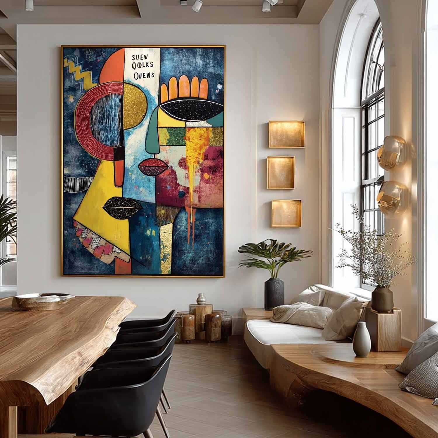 Wall Art Vertical Cubist Abstract Face Scene Vibrant