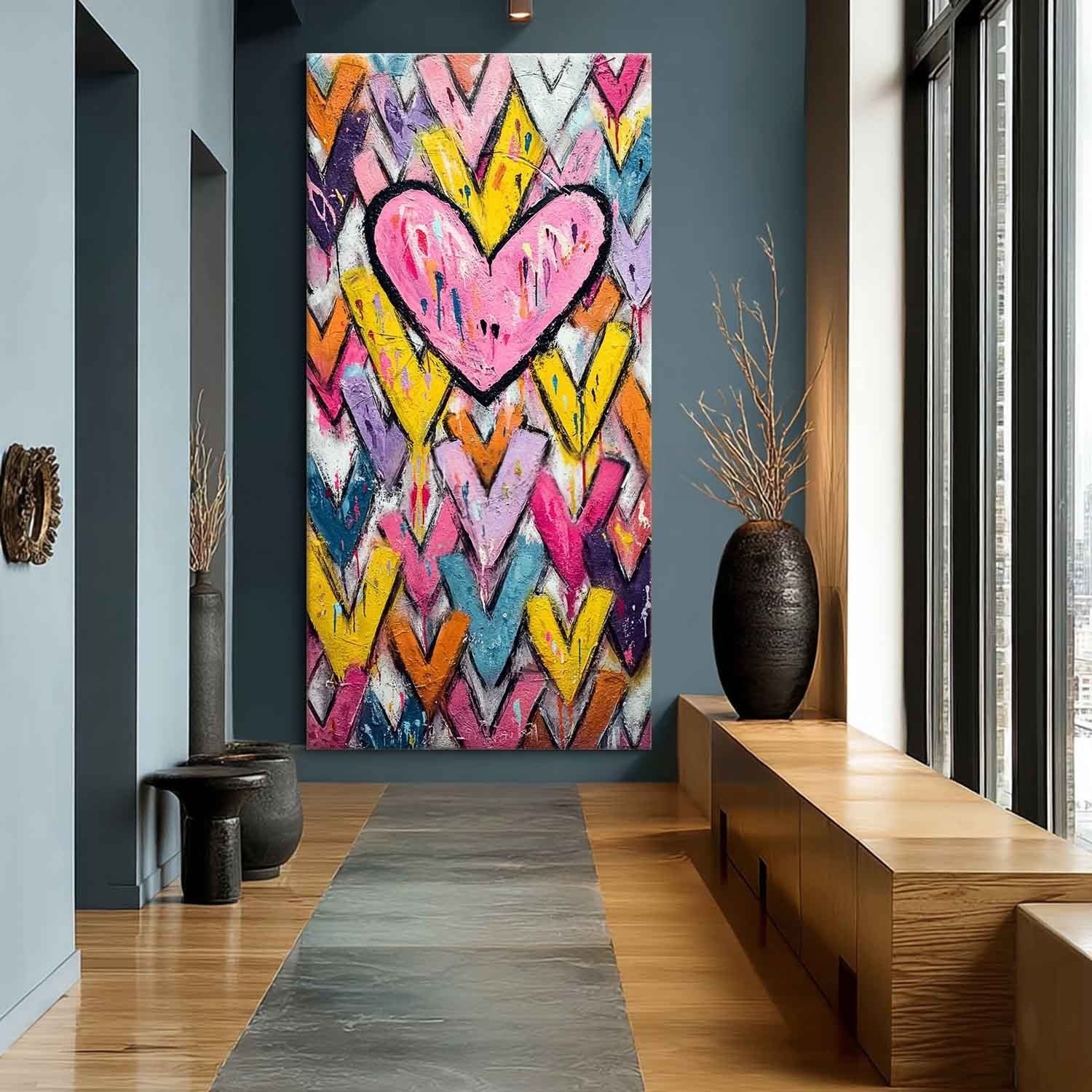 Wall Art Pop Art Pink Heart Colorful Chevron