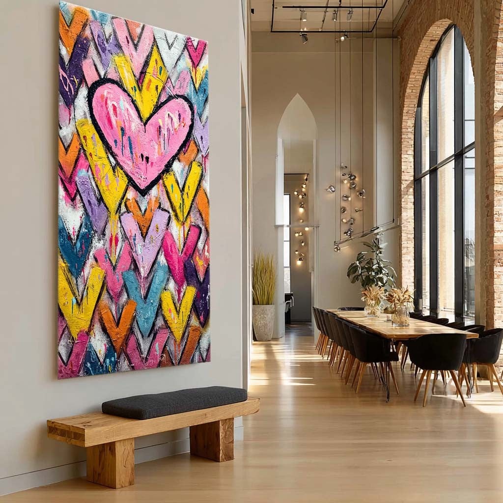 Wall Art Pop Art Pink Heart Colorful Chevron