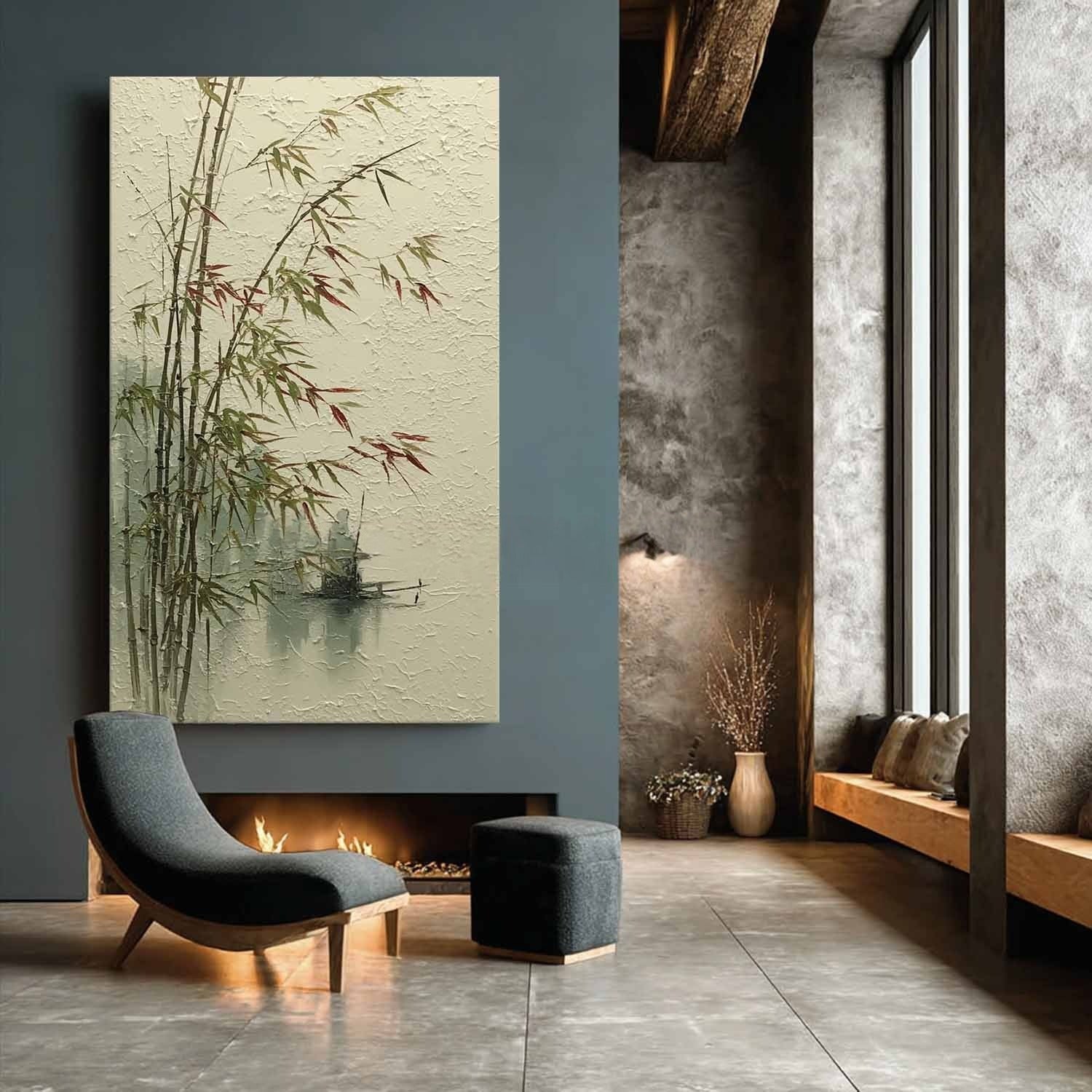 Bamboo & Fishing Boat 3D Impasto Painting