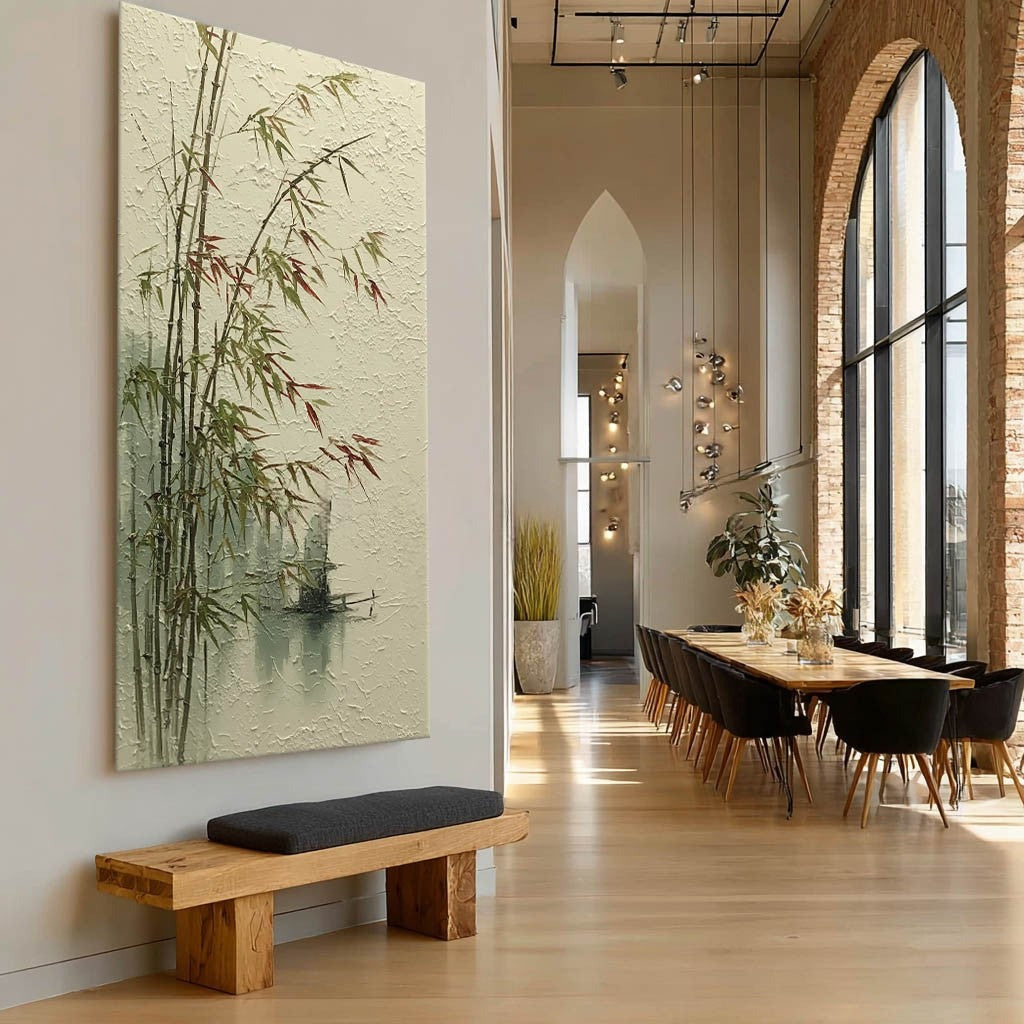 Bamboo & Fishing Boat 3D Impasto Painting