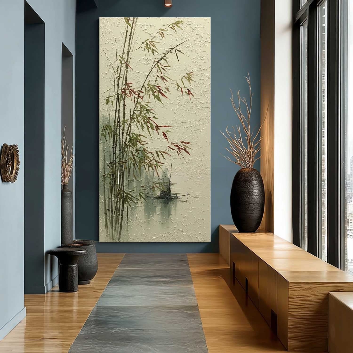Bamboo & Fishing Boat 3D Impasto Painting