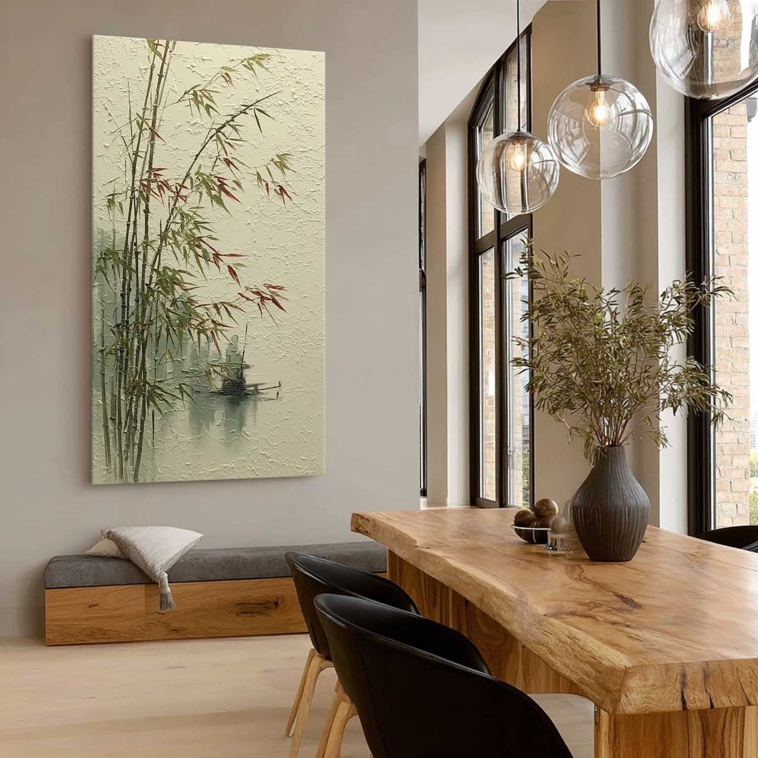 Bamboo & Fishing Boat 3D Impasto Painting