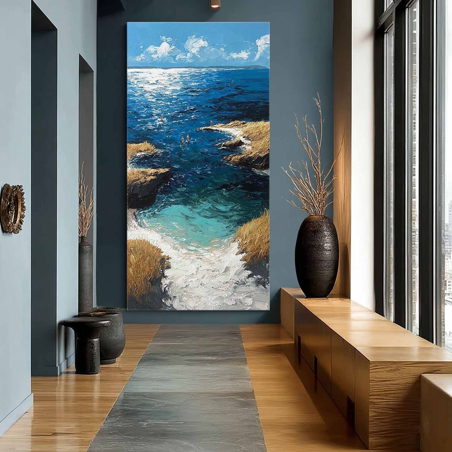 Sunlit Coastal Cove Impasto Painting