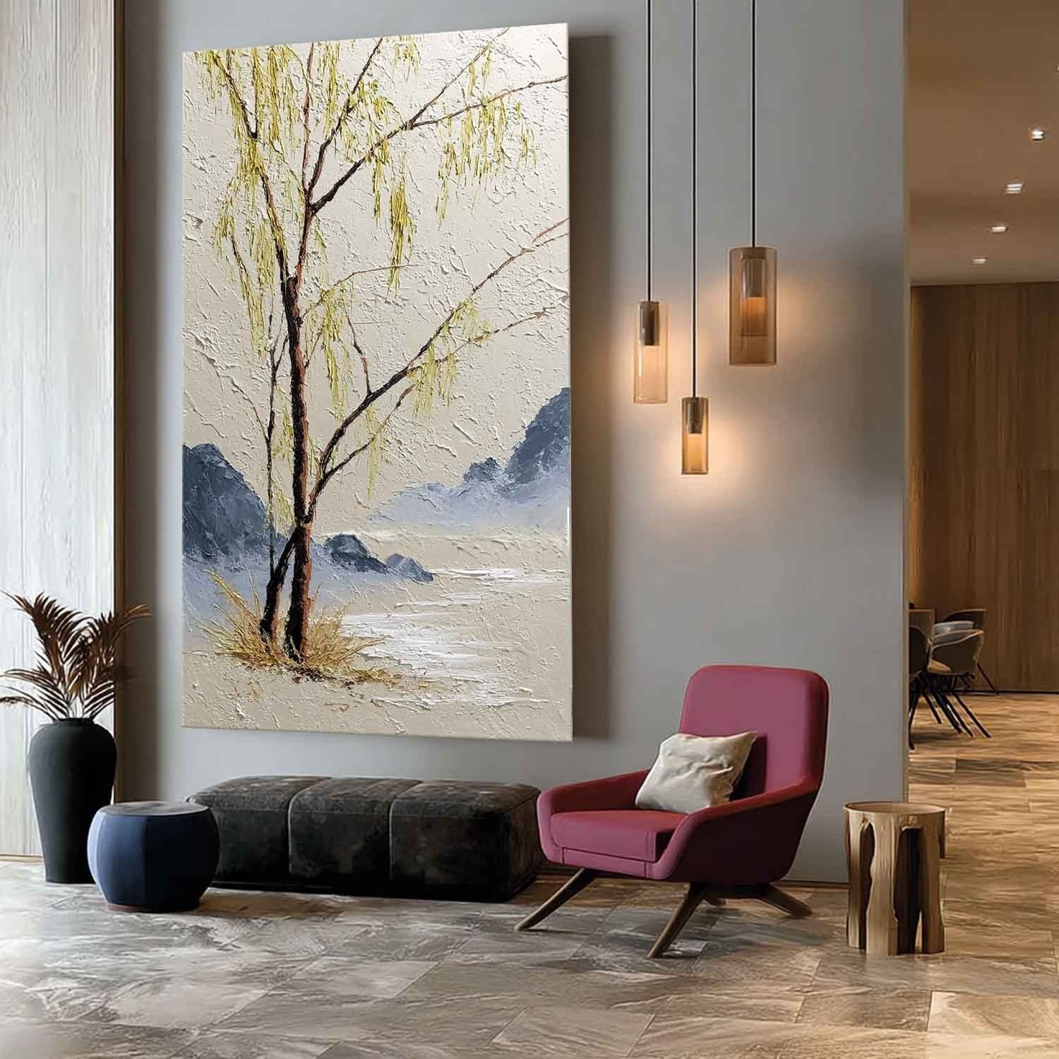 Oriental Weeping Willow 3D Impasto Painting