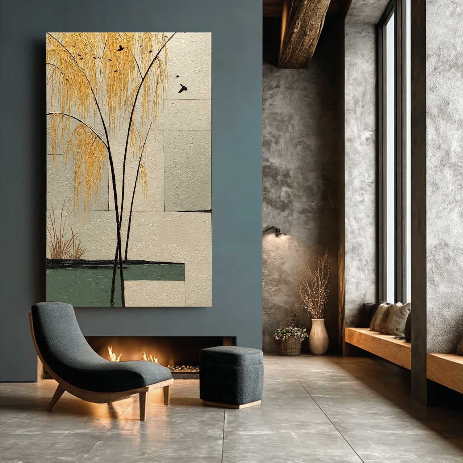 Wall Art Golden Willow Minimalist Oriental