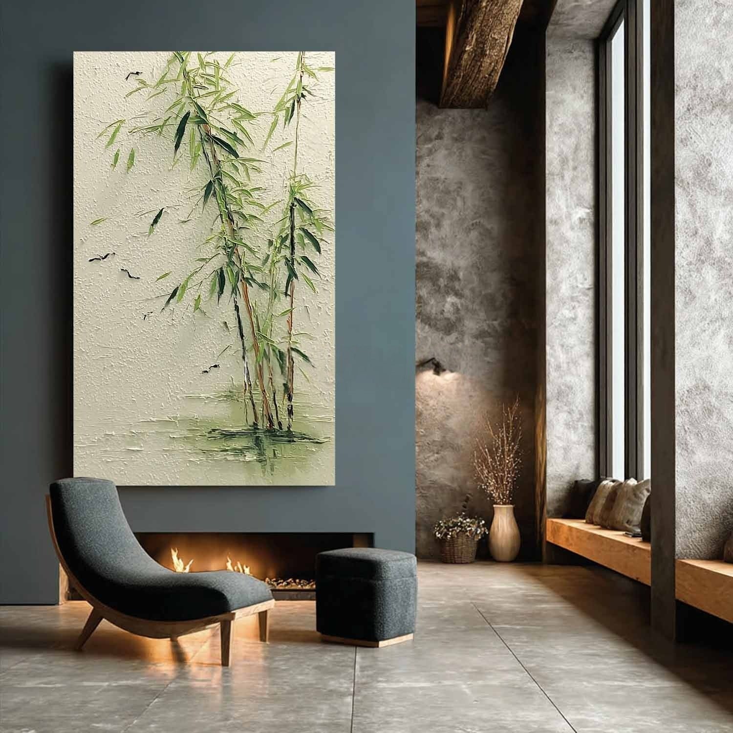 Oriental Weeping Bamboo 3D Impasto Painting