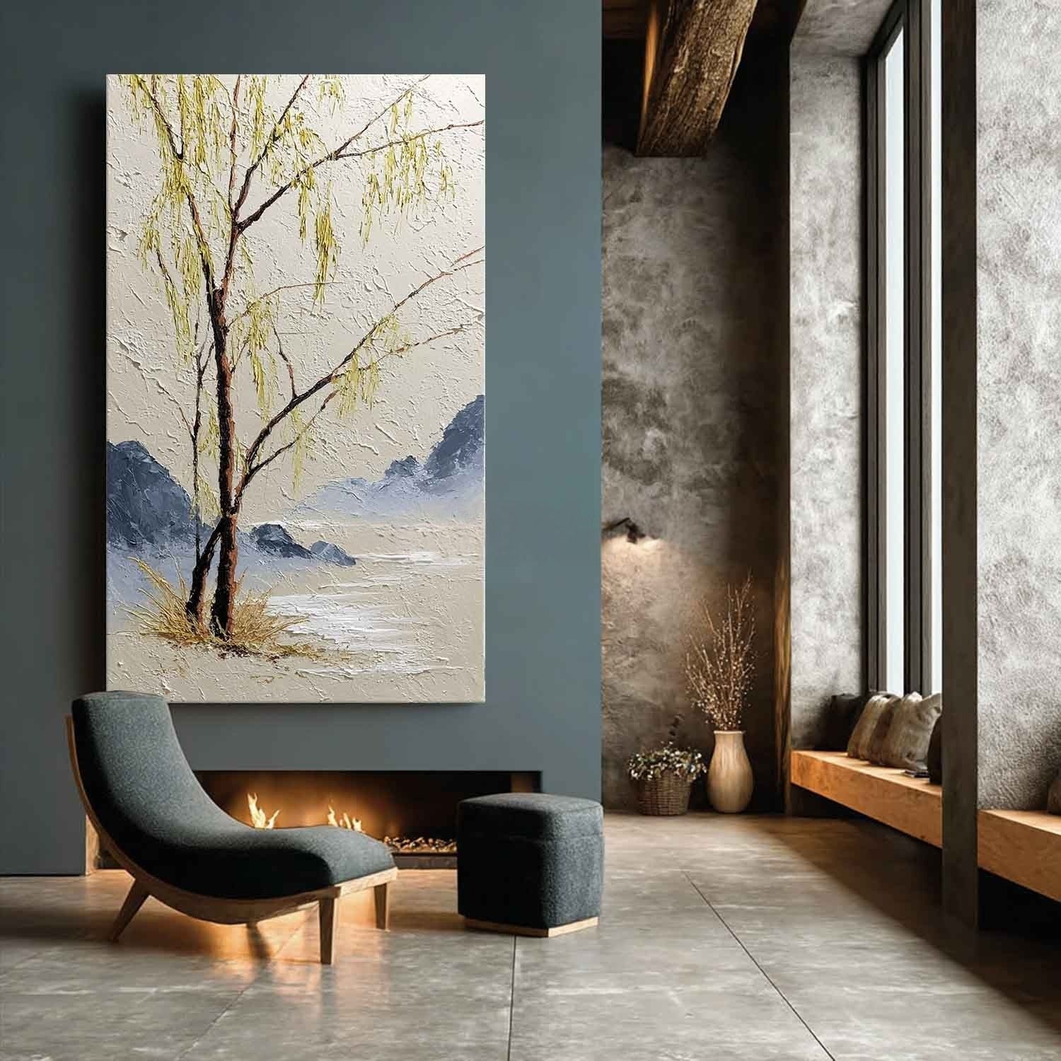 Oriental Weeping Willow 3D Impasto Painting