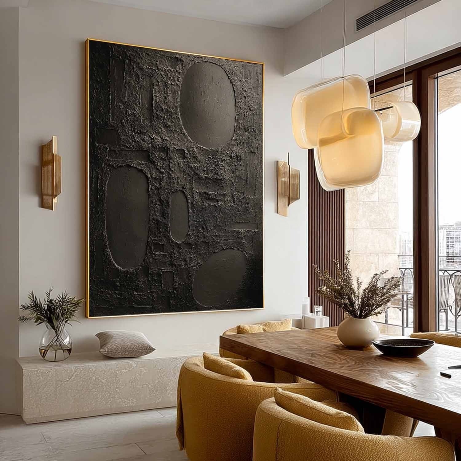 Wall Art Vertical Abstract Textured Geometric Scene Minimalist