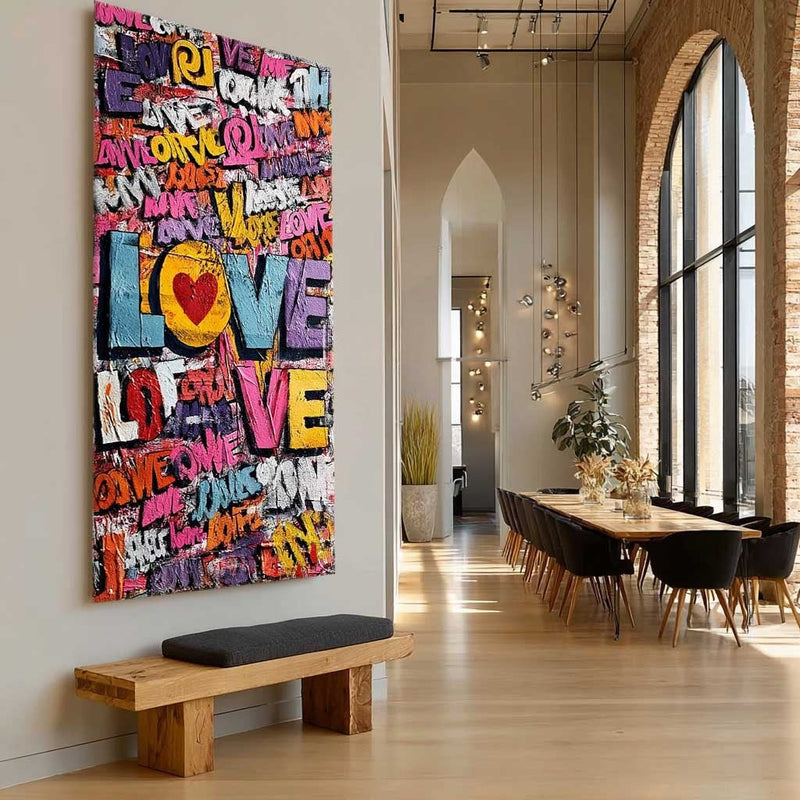 Vertical Graffiti Love Pop Art Impasto Painting