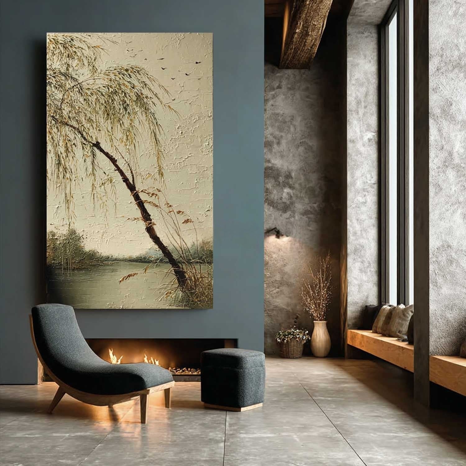 Serene Willow the Lake 3D Impasto Painting