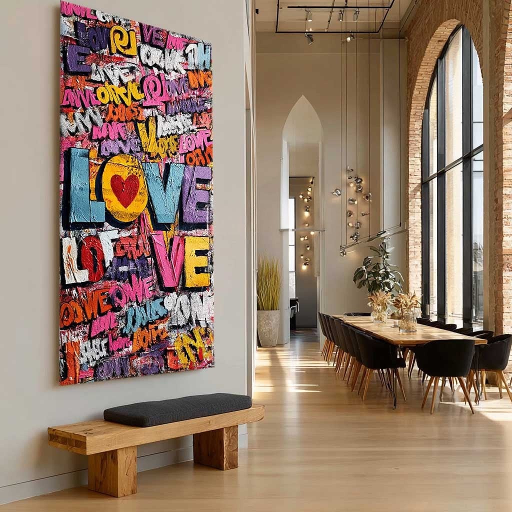 Vertical Graffiti Love Pop Art Impasto Painting