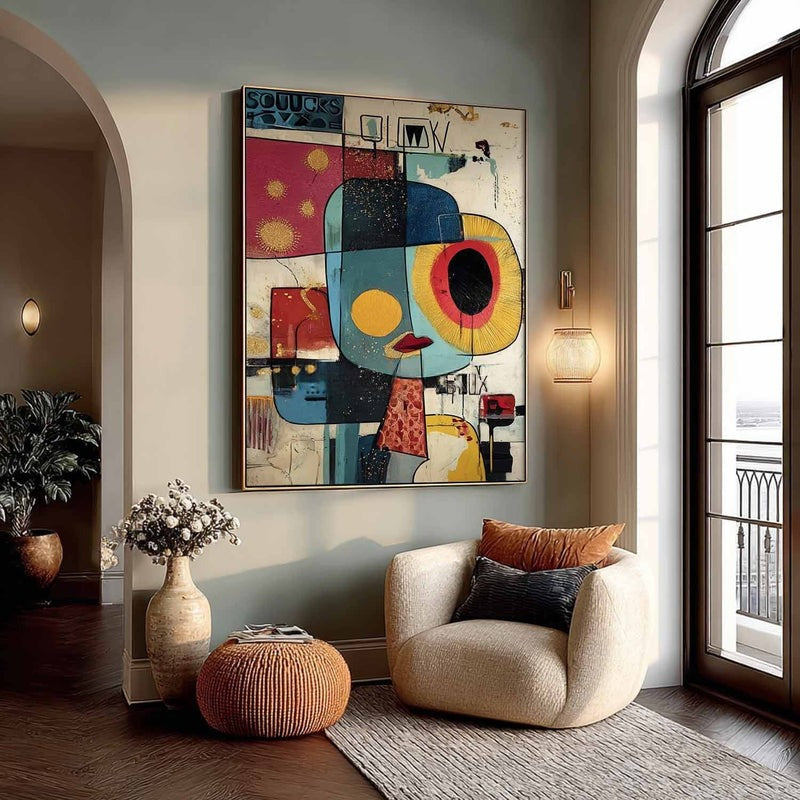Wall Art Cubist Face Abstract Gold Oil Painting