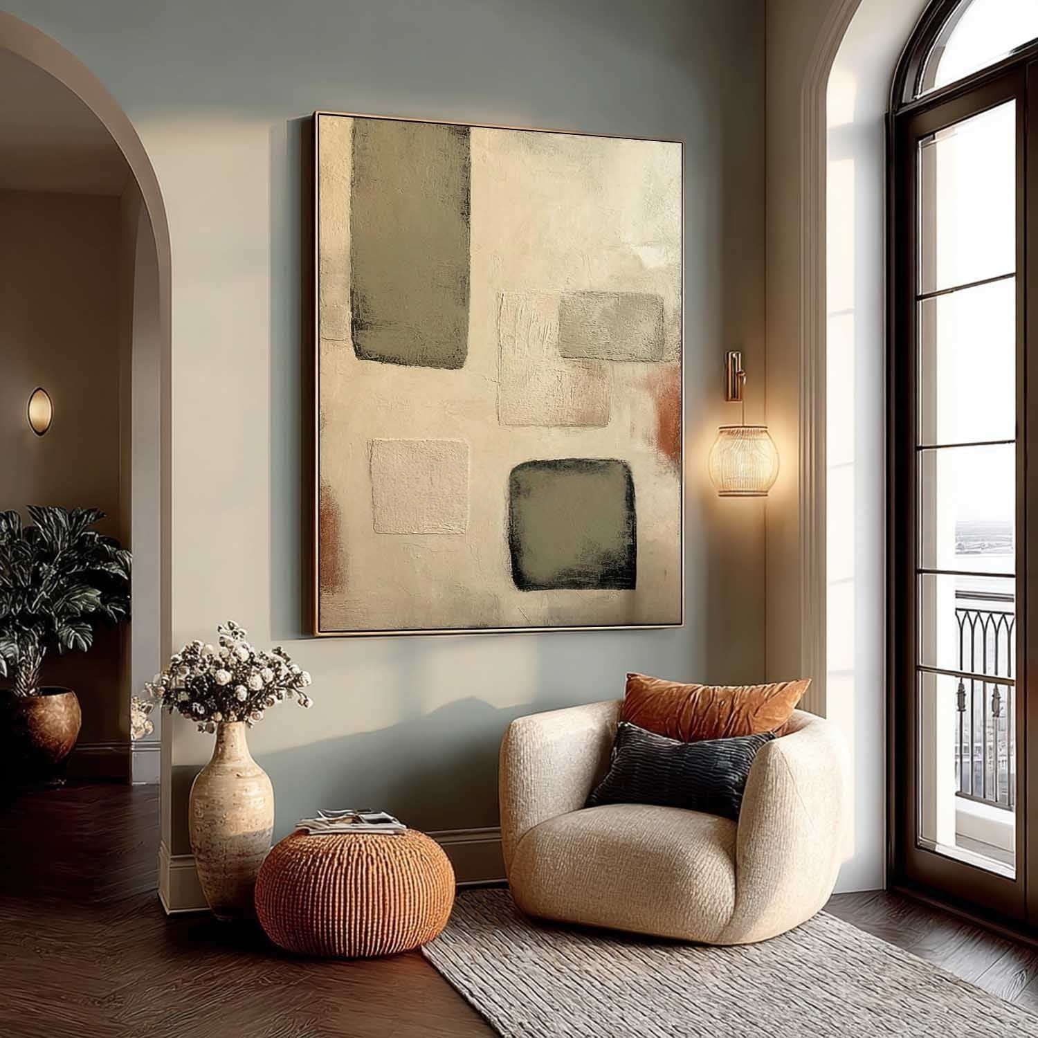 Wall Art Vertical Minimalist Abstract Geometric Scene Muted