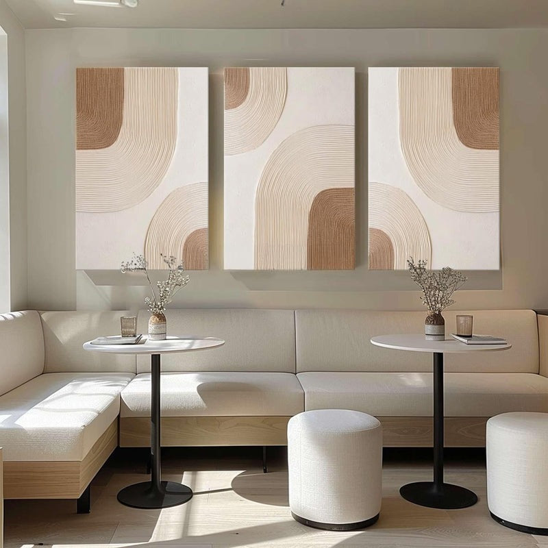 Beige Geometric Triptych Minimalist Painting