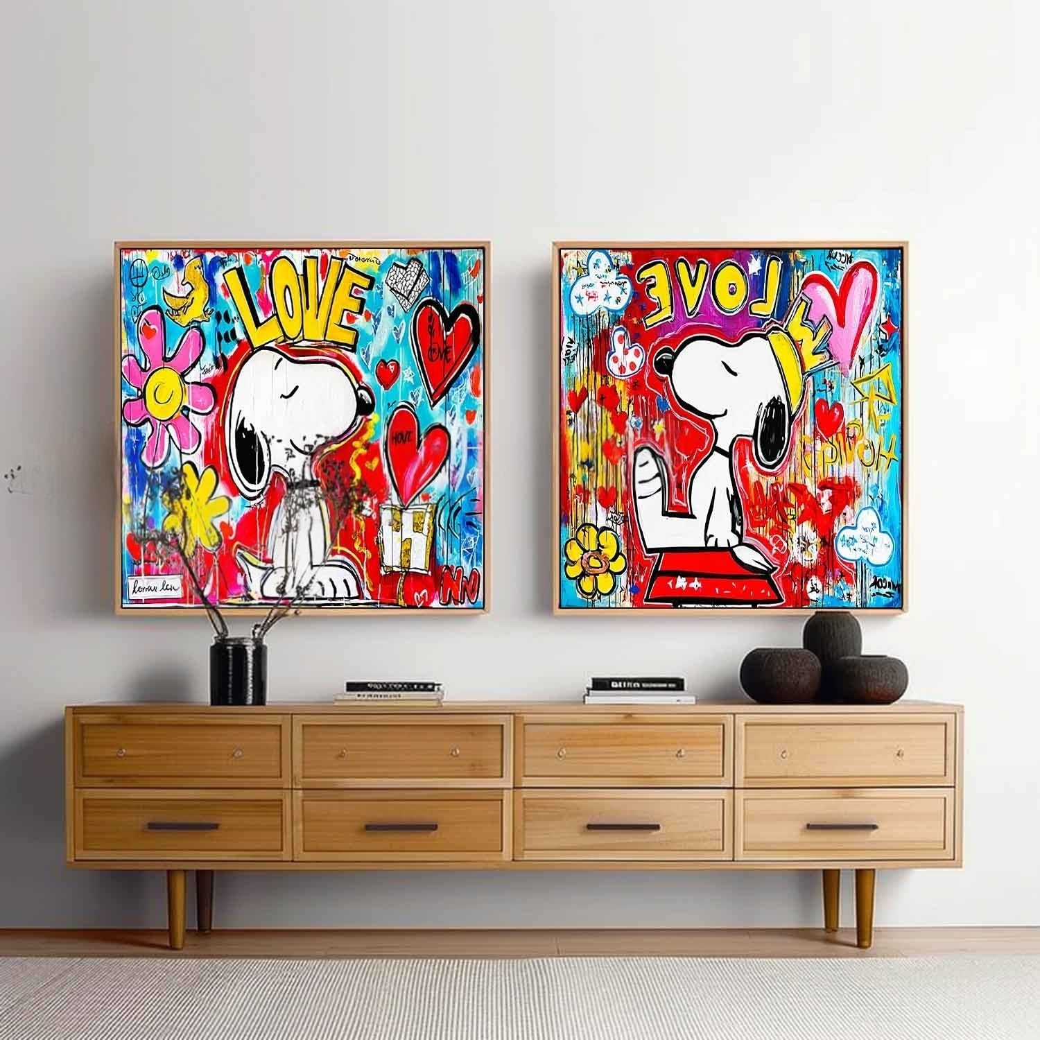 Snoopy Love Evolve Pop Art Diptych Painting