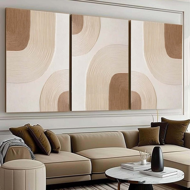 Beige Geometric Triptych Minimalist Painting