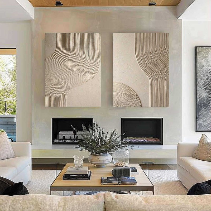 Beige Geometric Diptych Minimalist Painting