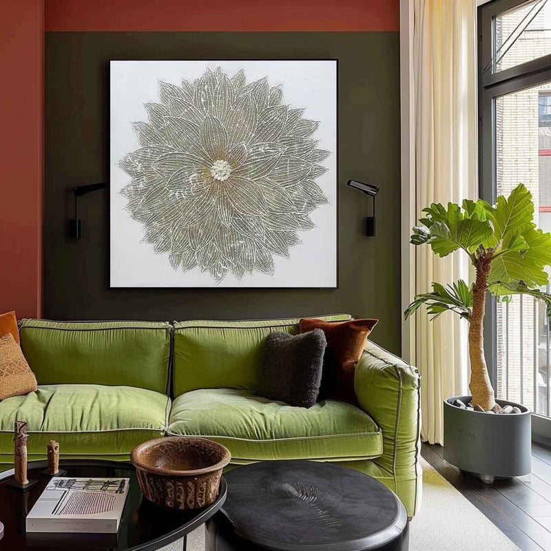 Wall Art Radial Floral Leaf Neutral Line