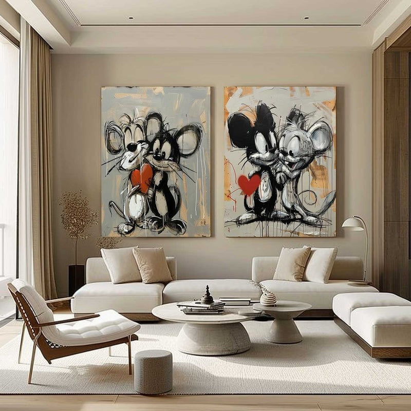 Wall Art Mice Cartoon Textured Grunge Playful