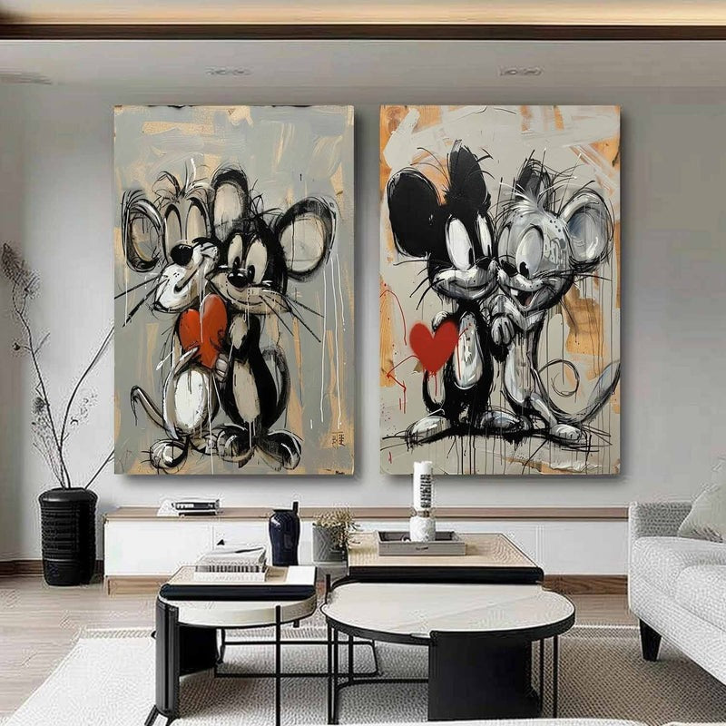Wall Art Mice Cartoon Textured Grunge Playful