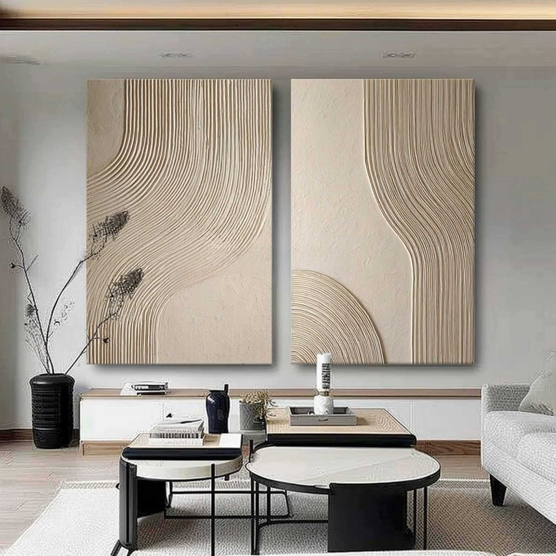 Beige Geometric Diptych Minimalist Painting