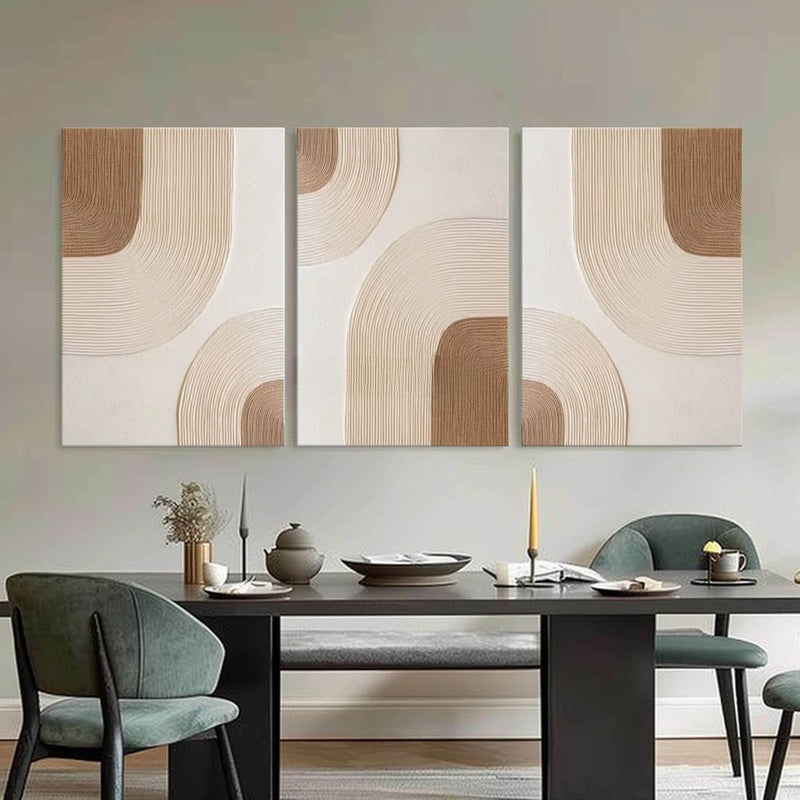 Beige Geometric Triptych Minimalist Painting