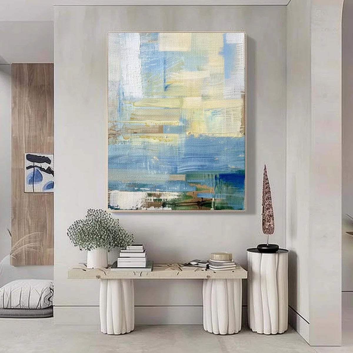 Tactile Soft Blue Oil Painting Neutral Tones Calm Modern