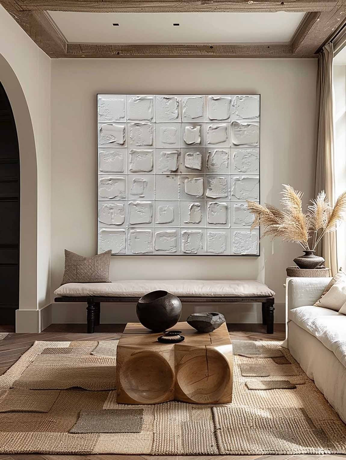 Wall Art Neutral Grid Textured Relief