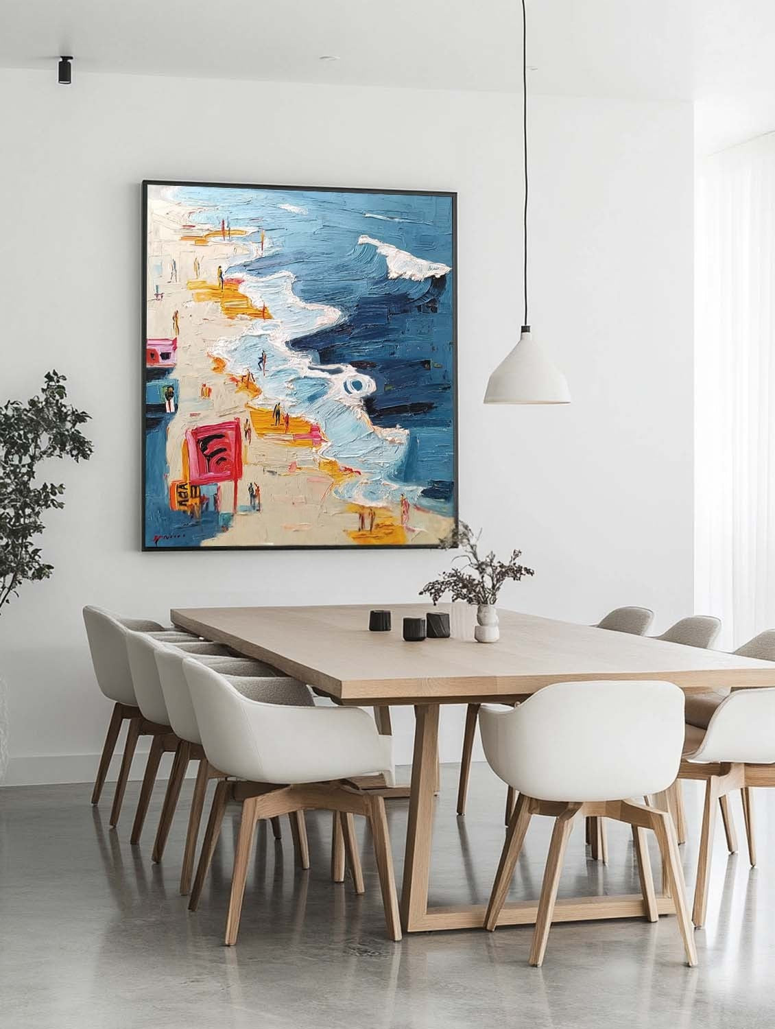 Wall Art Vertical Impressionist Coastal Boardwalk Scene Bright