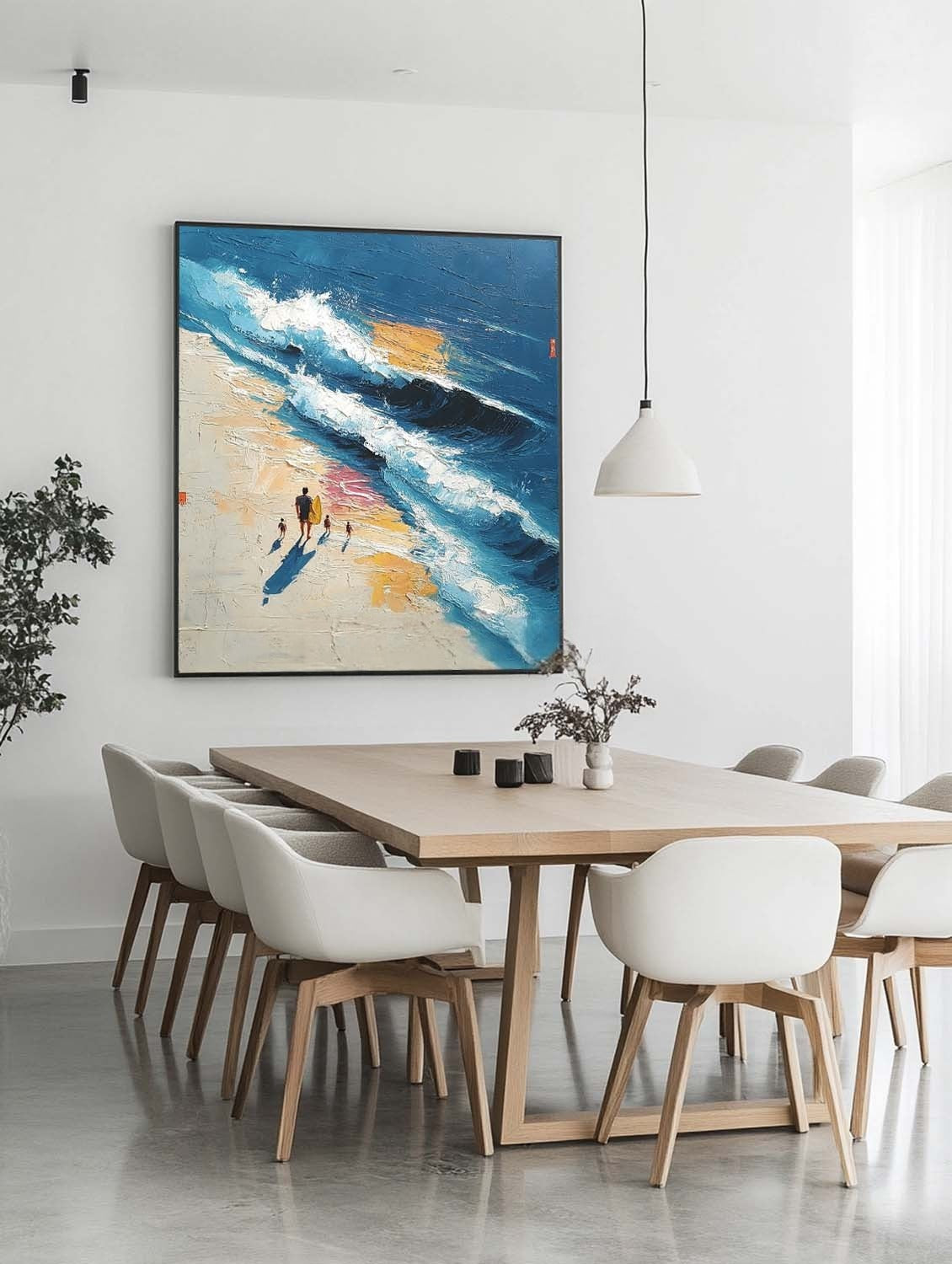 Wall Art Vertical Impressionist Family Beach Scene Deep