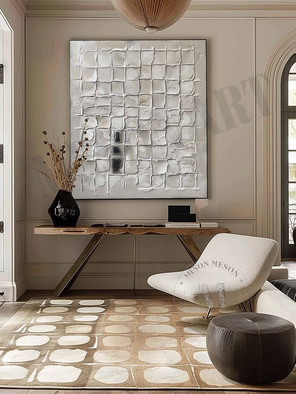Wall Art White Bas-Relief Abstract Oil Painting