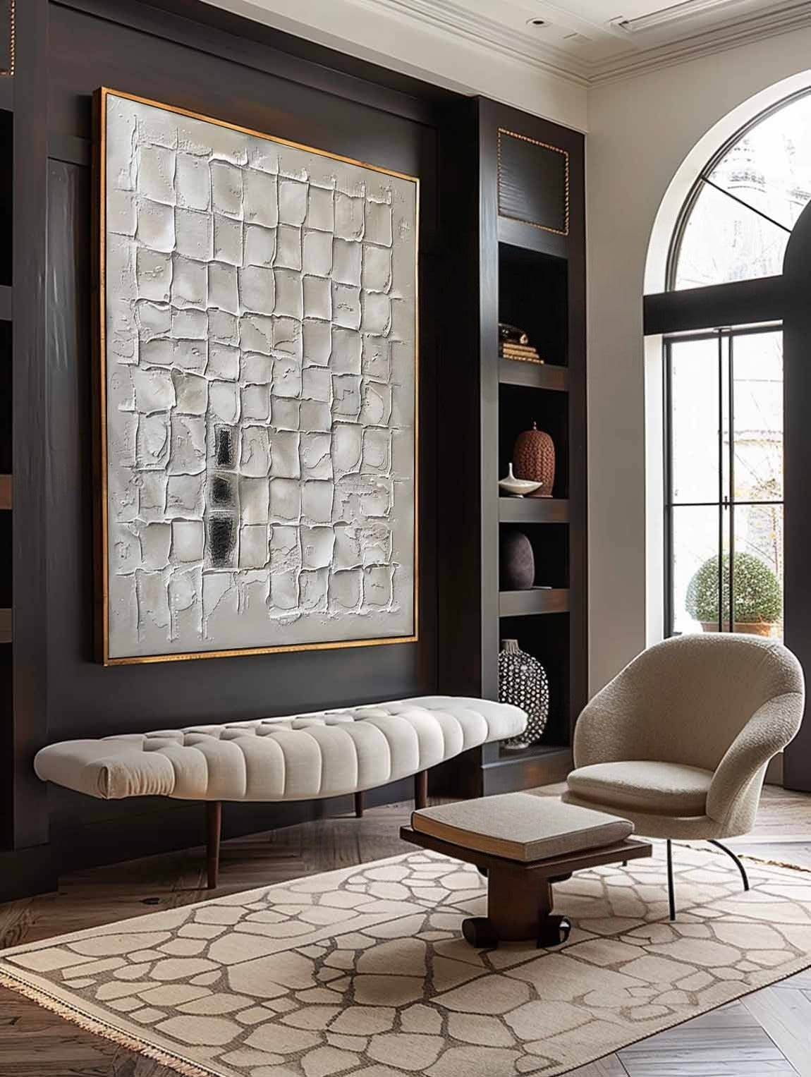 Wall Art Neutral Grid Plaster Painting