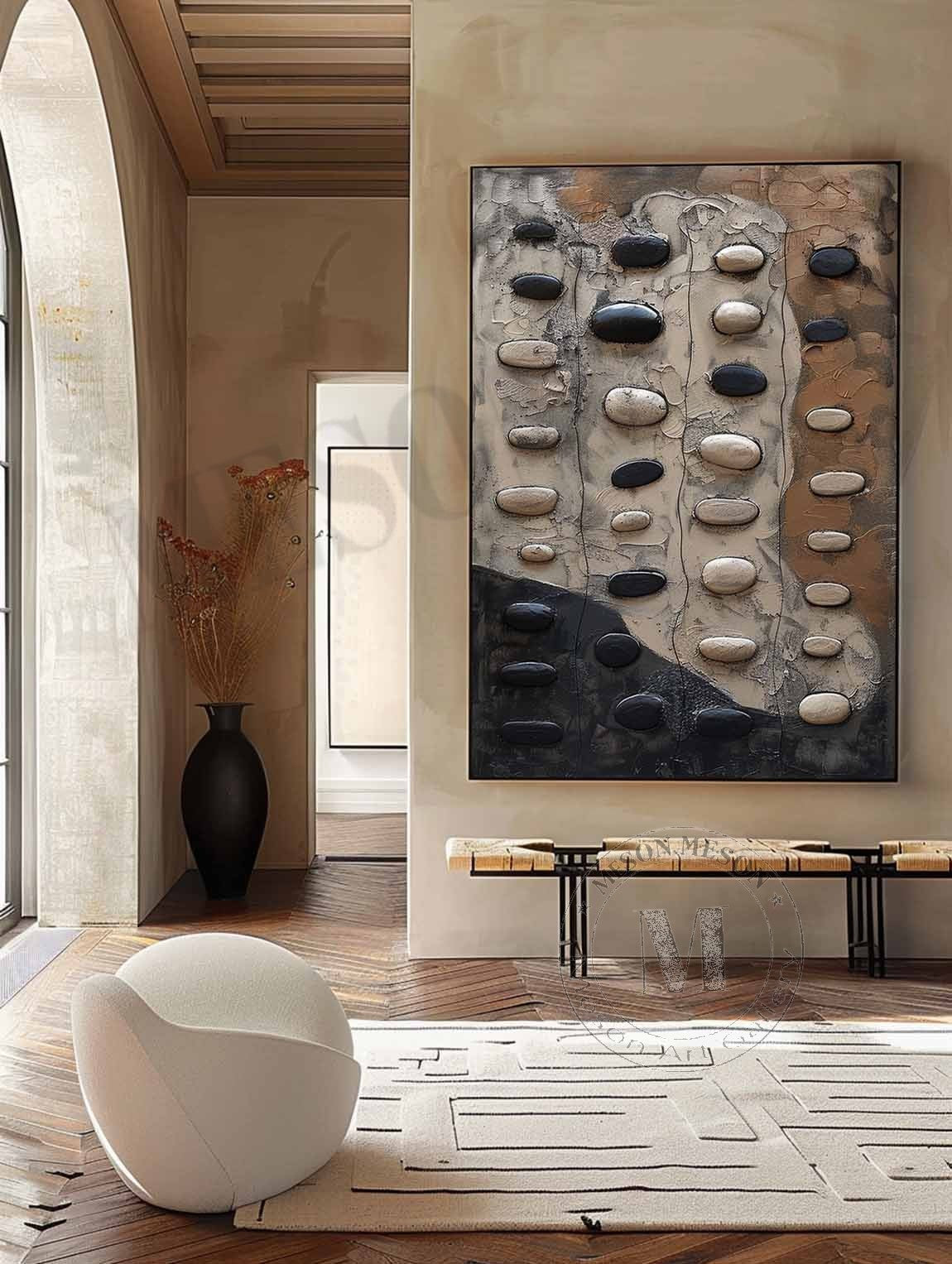 Wall Art Wabi-Sabi Relief  Abstract Pebble Natural
