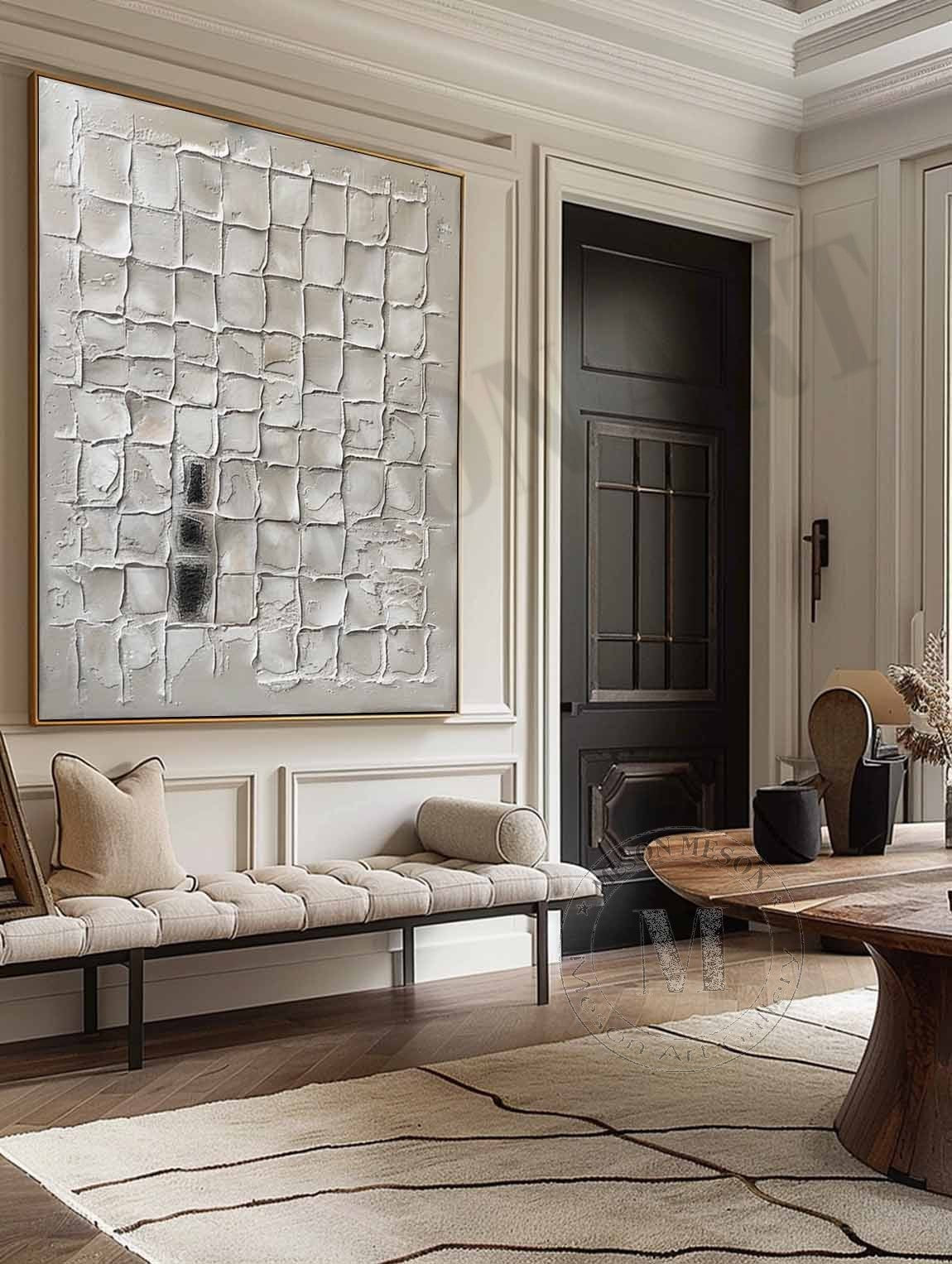 Wall Art White Bas-Relief Abstract Oil Painting