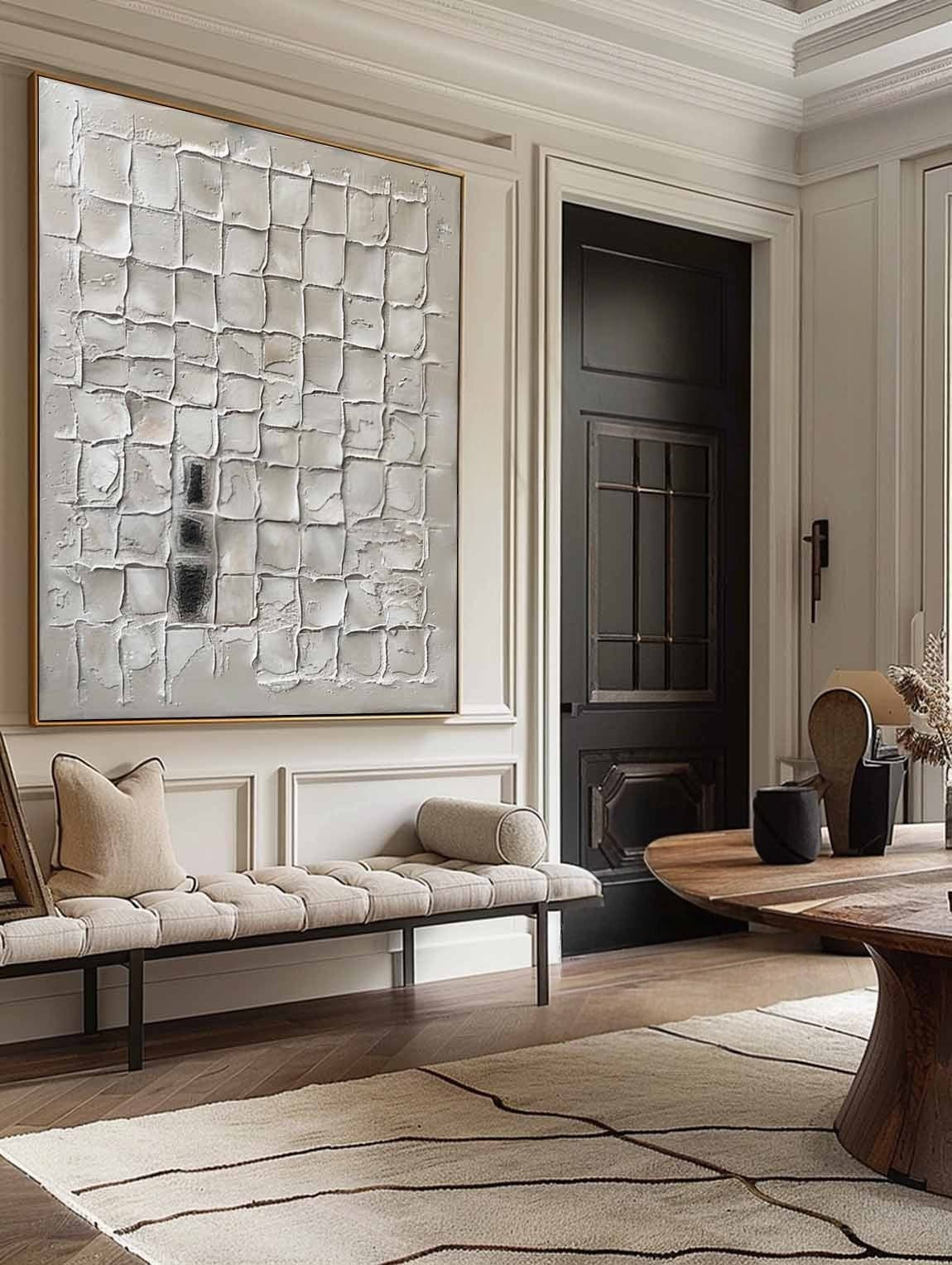 Wall Art Neutral Grid Plaster Painting