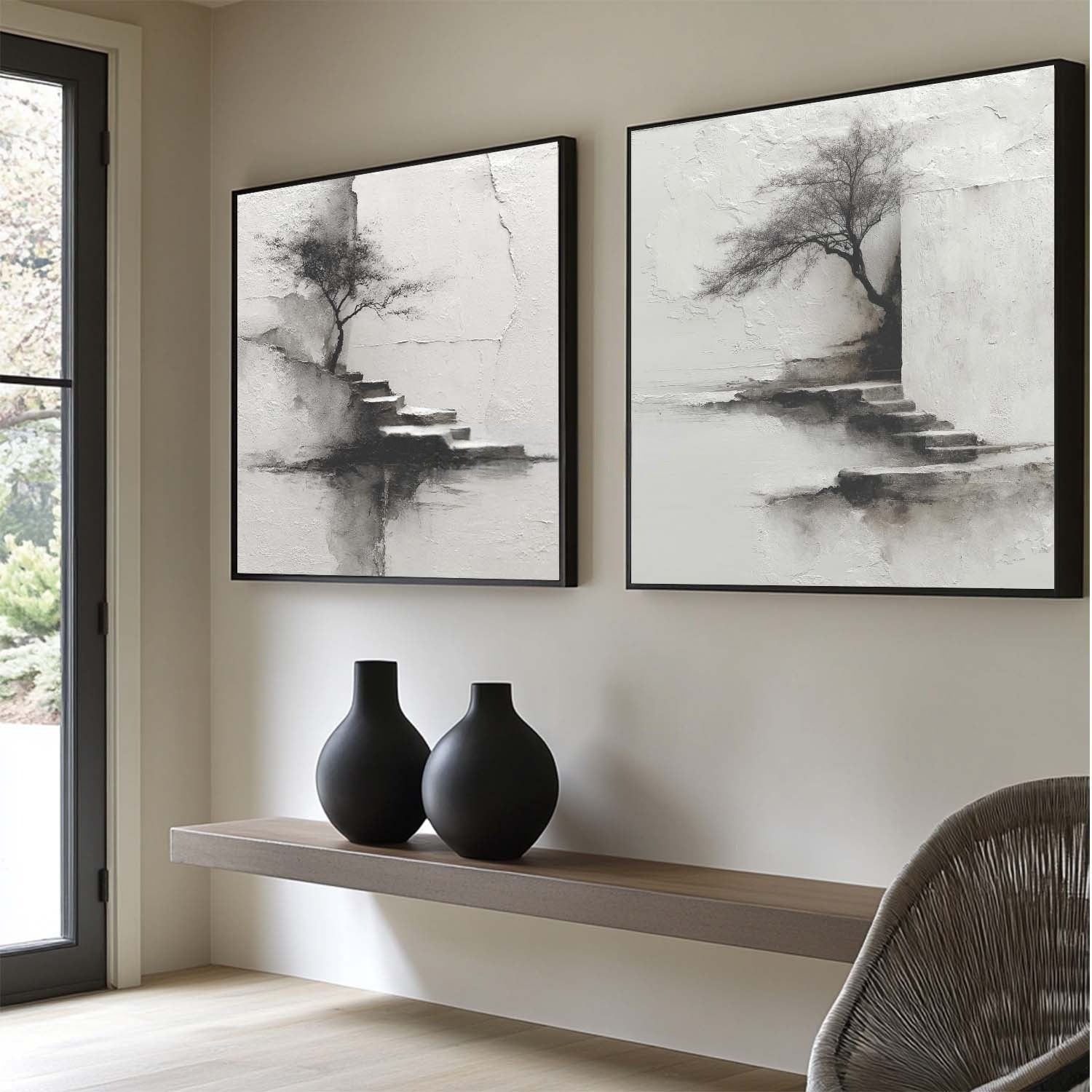 Wabi-Sabi Solitary Tree Diptych Painting