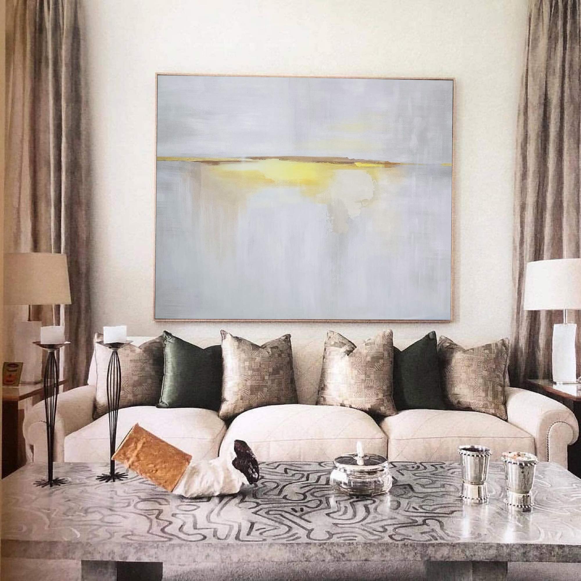 Soft Neutral Tone Horizon Abstract Unstretched Acrylic Canvas Wall Art